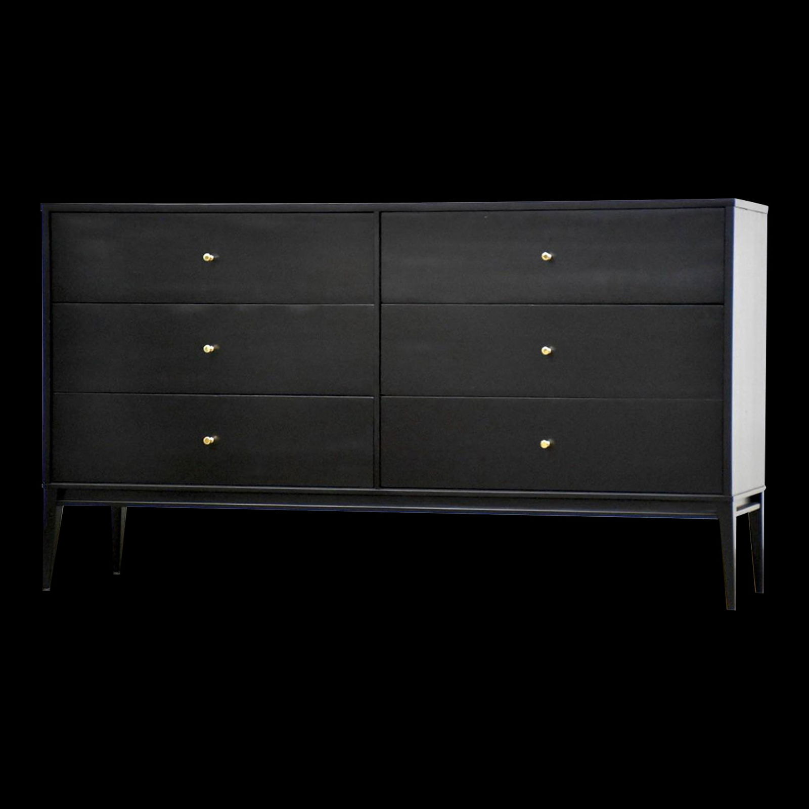Mid-Century Modern Paul McCobb Black Maple Dresser 60" 6 Drawers Brass Knobs: Mid-Century Modern Paul McCobb Black Maple Dresser 60" 6 Drawers Brass Knobs This stunning mid-century modern dresser, designed by Paul McCobb for the Planner Group, features a sleek black lacquer fin