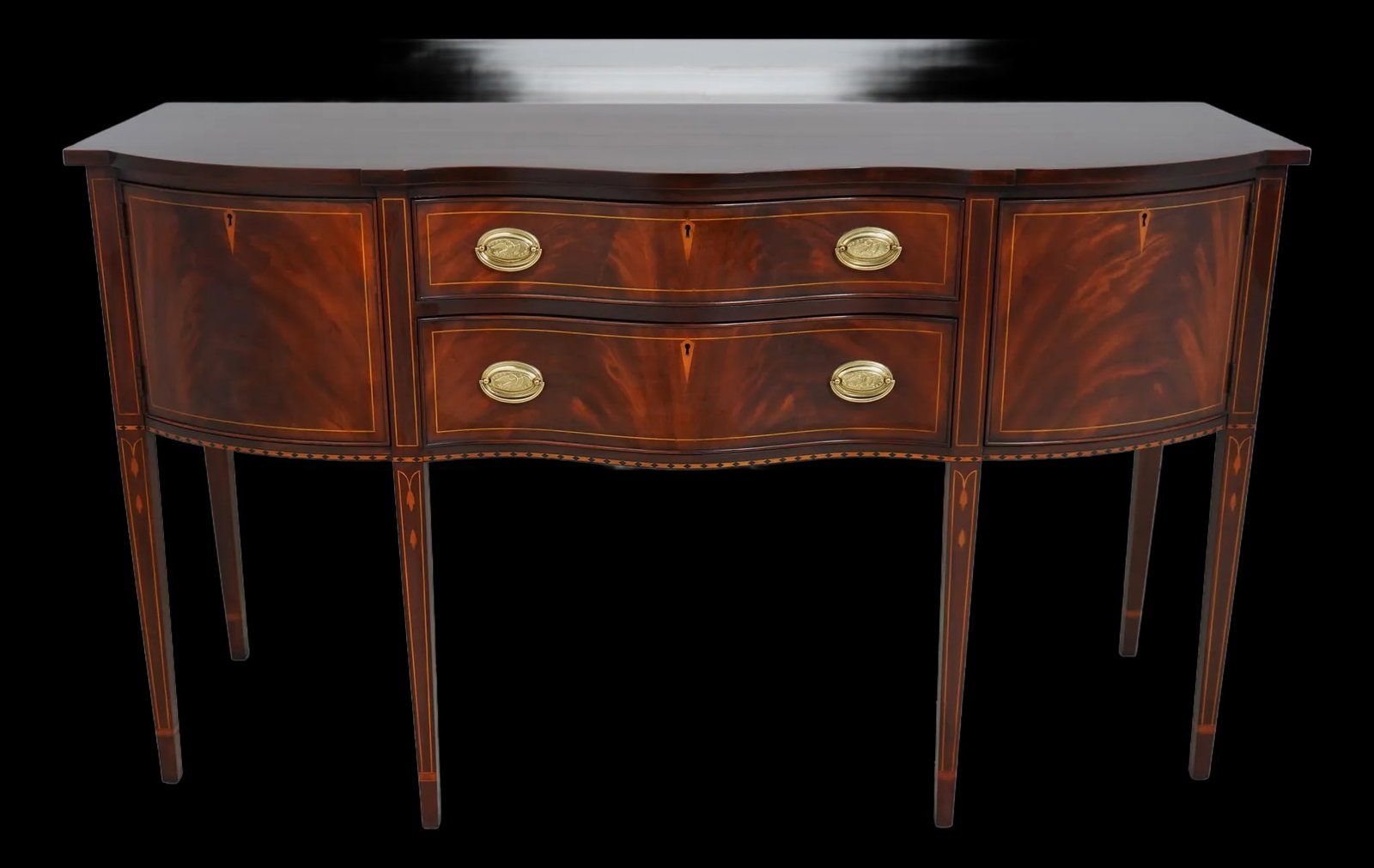 Henkel Harris Inlaid Mahogany Sideboard 66 x 26 x 38.5 Federal Style: Henkel Harris Inlaid Mahogany Sideboard 66 x 26 x 38.5 Federal Style This exquisite Henkel Harris Federal Style Inlaid Mahogany Sideboard, dating from around 1998, showcases high-quality construction 