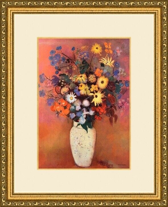 Odilon Redon Vase with Flowers Print Custom Framed 14 x 16: Odilon Redon Vase with Flowers Print Custom Framed 14 x 16 Enhance your decor with this stunning custom framed print titled 'Vase with Flowers' by renowned artist Odilon Redon. This medium-sized piece