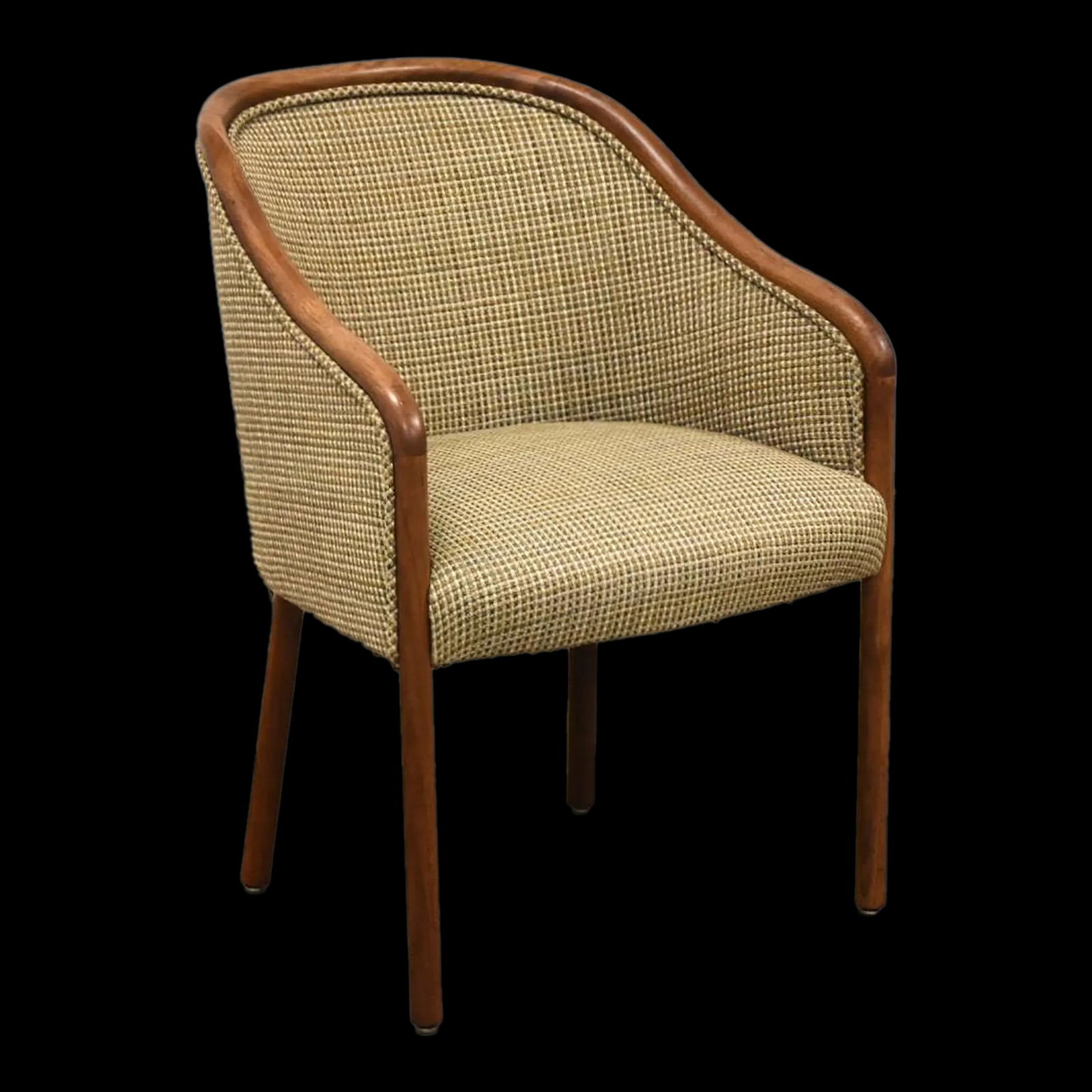 1970s Ward Bennett Banker Chair Brown Wood USA 17.5 Seat Height: 1970s Ward Bennett Banker Chair Brown Wood USA 17.5 Seat Height This post-modern armchair, attributed to Ward Bennett for Brickel Associates, showcases a classic design from the 1970s era. Crafted in
