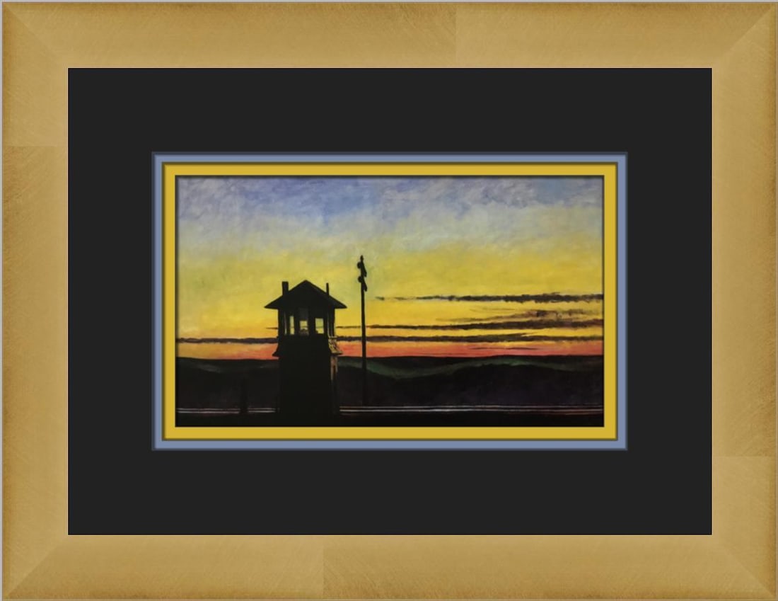 Edward Hopper Railroad Sunset Custom Framed Print 11 x 14 Figurative Art: Edward Hopper Railroad Sunset Custom Framed Print 11 x 14 Figurative Art This custom framed print features Edward Hopper's iconic artwork "Railroad Sunset." Measuring 11 in. x 14 in., this medium-size