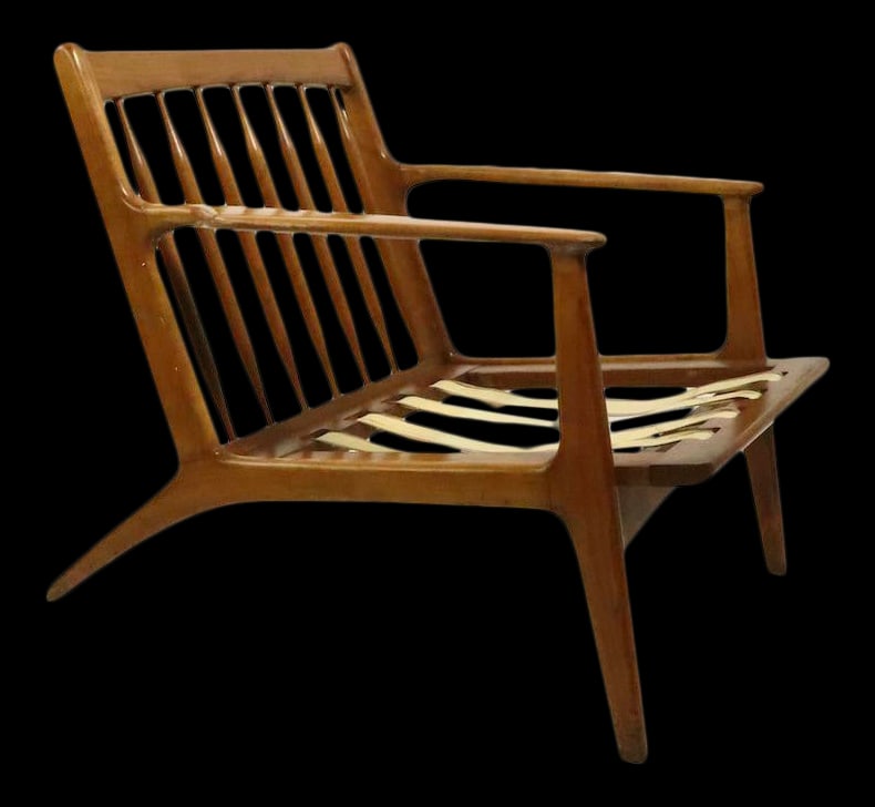 Ib Kofod Larsen Danish Modern Lounge Chair by Selig 32 x 29 x 26 in Brown: Ib Kofod Larsen Danish Modern Lounge Chair by Selig 32 x 29 x 26 in Brown This Danish Modern lounge chair, designed by Ib Kofod Larsen for Selig, showcases a sleek and stylish profile. The solid wood