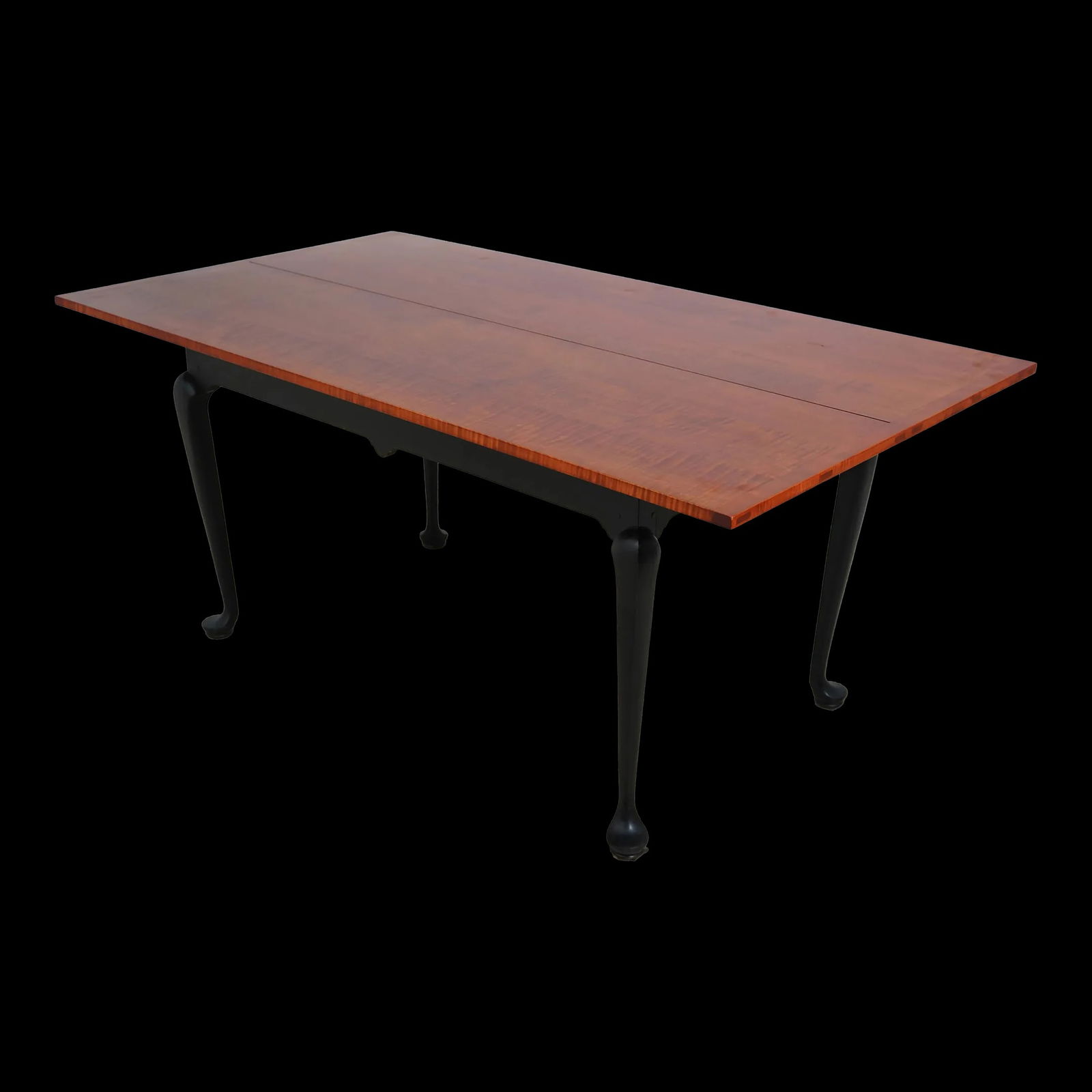 David Smith Primitive Country Tiger Maple Dining Table 66x36 Black Base: David Smith Primitive Country Tiger Maple Dining Table 66x36 Black Base This exquisite David Smith Bench Made Dining Table showcases a primitive country style, featuring high-quality construction and