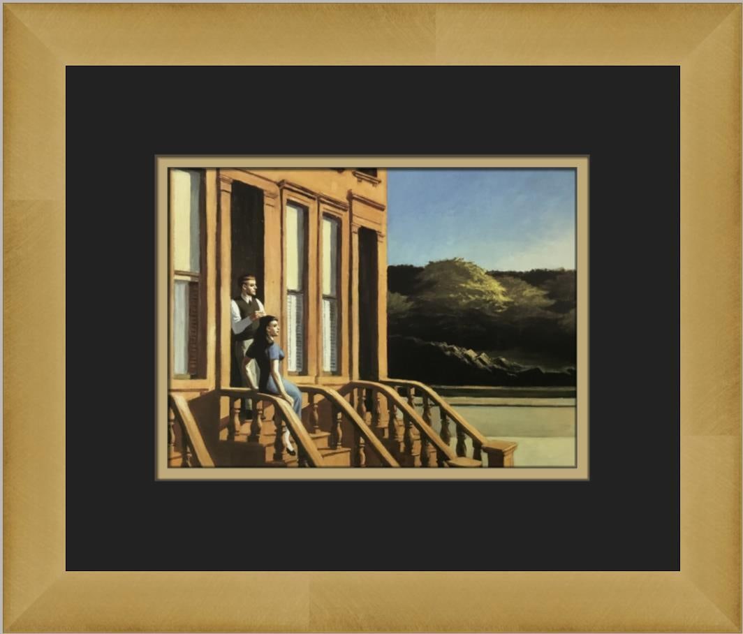 Edward Hopper Sunlight on Brownstones Custom Framed Art Print 12 x 14: Edward Hopper Sunlight on Brownstones Custom Framed Art Print 12 x 14 This exquisite custom framed print, titled "Sunlight on Brownstones," is a beautiful representation of Edward Hopper's figurative