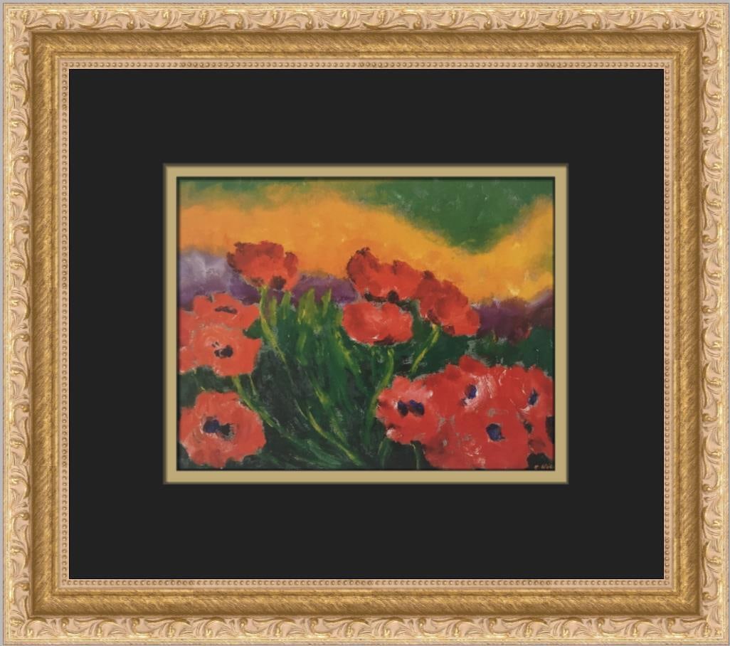 Emil Nolde Poppies Custom Framed Offset Lithograph 12 x 13 Art Print: Emil Nolde Poppies Custom Framed Offset Lithograph 12 x 13 Art Print This stunning custom framed print titled "Poppies" by Emil Nolde captures the beauty of figures amidst vibrant poppies. Measuring 1