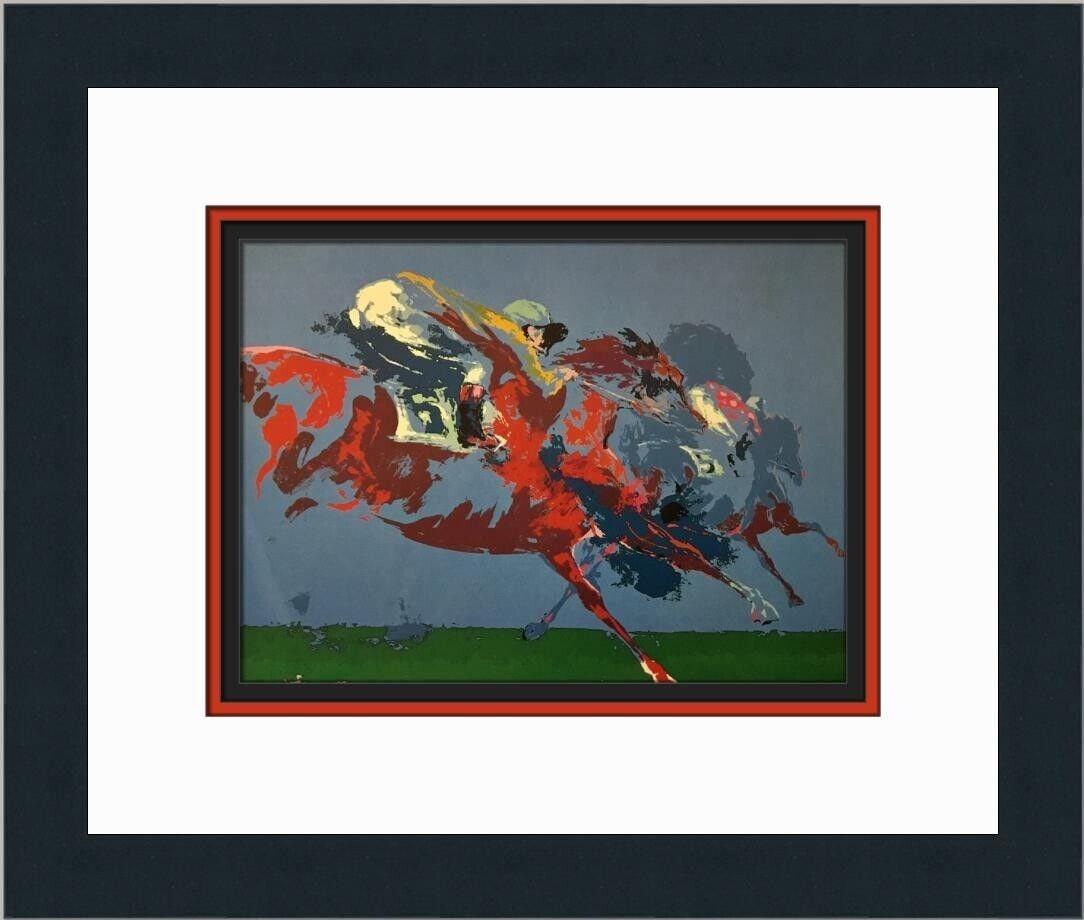 LeRoy Neiman In the Stretch Custom Framed Print 12 x 14 Landscape Art: LeRoy Neiman In the Stretch Custom Framed Print 12 x 14 Landscape Art This stunning custom framed print titled 'In the Stretch' by renowned artist LeRoy Neiman captures the exhilarating world of horse