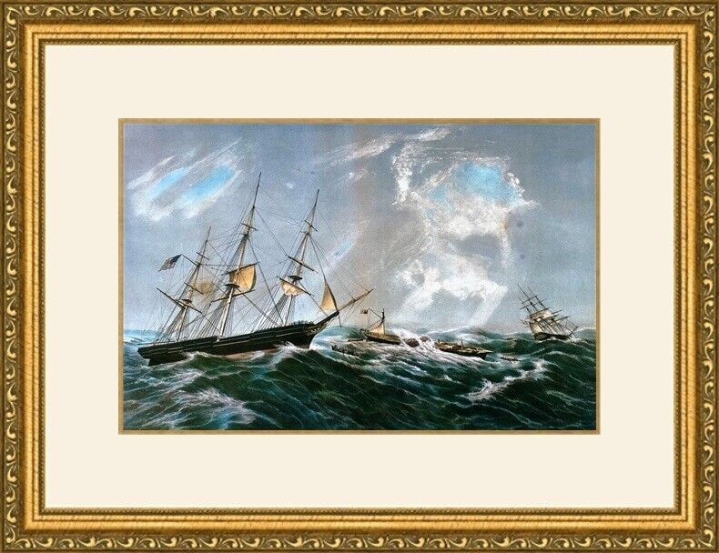 Currier & Ives The Wreck of the Steam Ship Print Framed 15 x 19: Currier & Ives The Wreck of the Steam Ship Print Framed 15 x 19 This stunning print titled 'The Wreck of the Steam Ship' by Currier & Ives beautifully captures a nautical scene in a landscape orientat