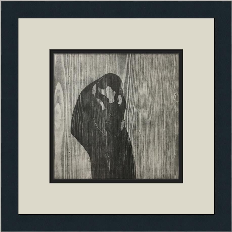 Edvard Munch The Kiss Custom Framed Print 14 x 14 Surrealism: Edvard Munch The Kiss Custom Framed Print 14 x 14 Surrealism This custom framed print features Edvard Munch's iconic work, 'The Kiss.' Measuring 14 in x 14 in overall, the print itself is 8 in x 8 in,