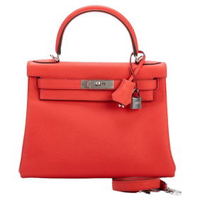 Hermes Kelly 28 Rose Texas Togo Bag with Palladium Hardware (1 of 17)