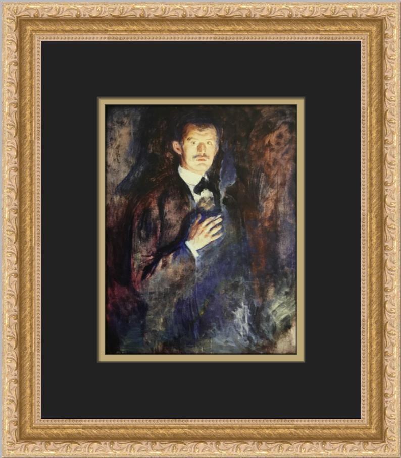 Edvard Munch Self-Portrait Custom Framed Art Print 13x12: Edvard Munch Self-Portrait Custom Framed Art Print 13x12 This custom framed print features Edvard Munch's iconic Self-Portrait, showcasing a striking representation of the artist. Created using offset