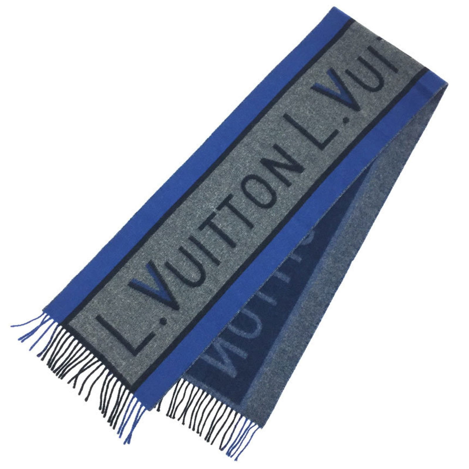 Louis Vuitton Archive Scarf M70545 Wool Cashmere Gray Blue Men's Shawl: Louis Vuitton Archive Scarf M70545 Wool Cashmere Gray Blue Men's Shawl Elevate your accessory collection with this Louis Vuitton scarf, expertly crafted from a luxurious blend of wool and cashmere. Th