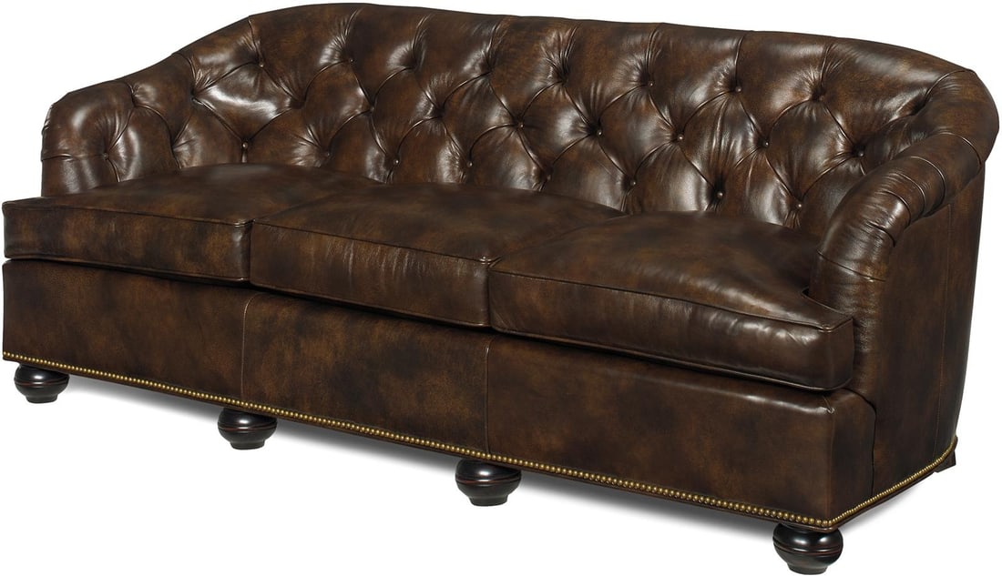 Hand-Crafted Chesterfield Sofa in Brown Leather 82.5W 33H 39D: Hand-Crafted Chesterfield Sofa in Brown Leather 82.5W 33H 39D This hand-crafted brown leather Chesterfield sofa combines vintage charm with modern craftsmanship. Designed with a classic antique style,