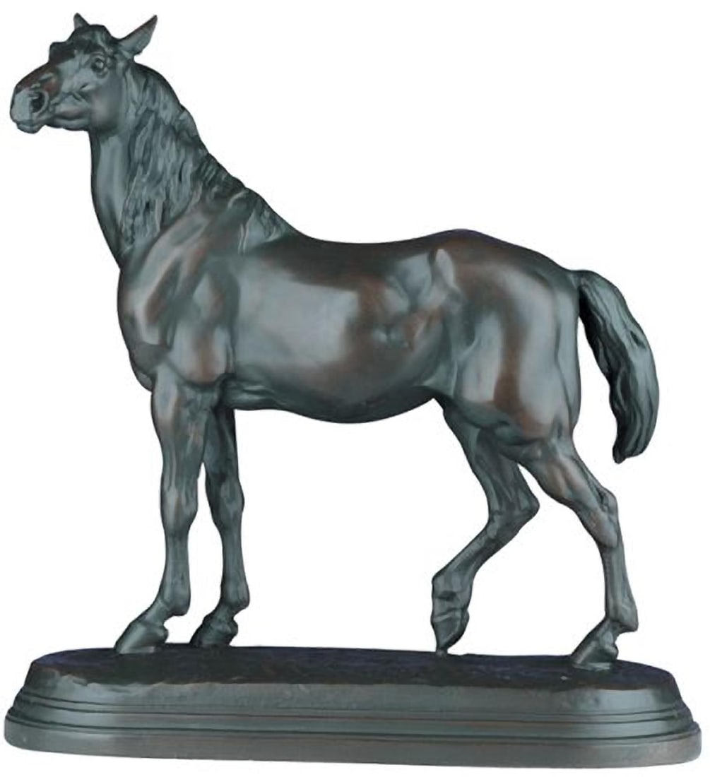 Hand-Painted 15 inch Horse Sculpture in Ebony Finish: Hand-Painted 15 inch Horse Sculpture in Ebony Finish Enhance your equestrian decor with this stunning hand-painted large horse sculpture. Crafted from durable cast resin, this piece features a beautif