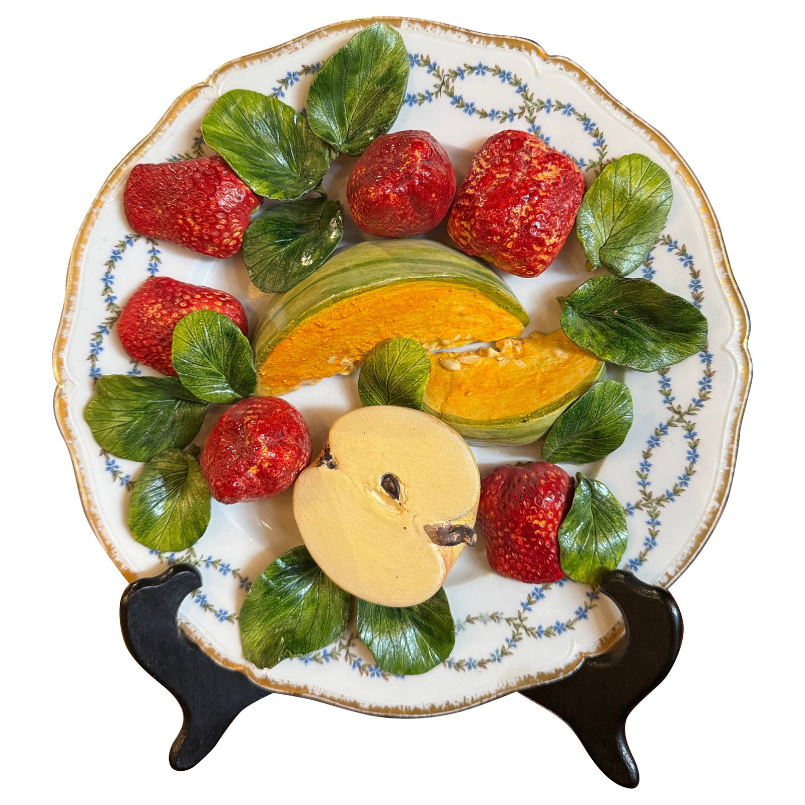 Christine Viennet 10" Trompe L'Oeil Fruit Art Plate France Circa 1980: Christine Viennet 10" Trompe L'Oeil Fruit Art Plate France Circa 1980 This exquisite hand-crafted "Trompe L'Oeil" decorative plate by Christine Viennet showcases the vibrant artistry of late 20th-cent