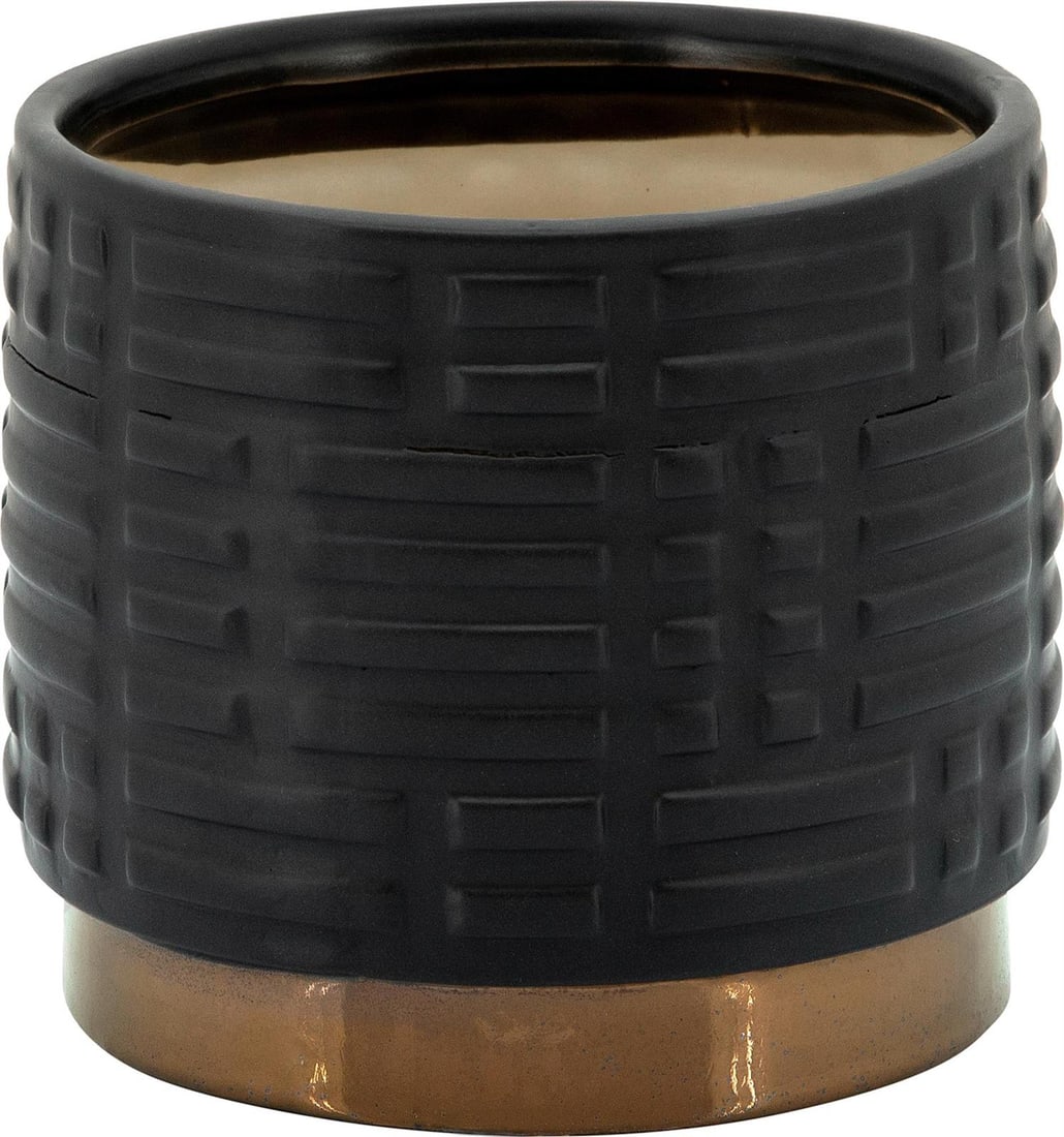Sagebrook Modern Ceramic Planters Set Gold Matte Black 7x8 & 5x6 Inches: Sagebrook Modern Ceramic Planters Set Gold Matte Black 7x8 & 5x6 Inches Enhance your living space with this set of Modern Black Maze Planters, crafted from durable ceramic and finished in a stylish go