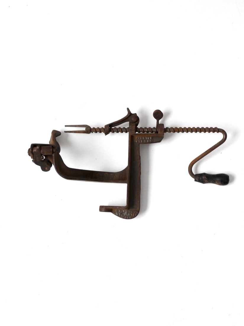 Antique Little Star Cast Iron Apple Parer by CE Hudson: Antique Little Star Cast Iron Apple Parer by CE Hudson Discover a charming piece of kitchen history with this Antique Little Star Cast Iron Apple Parer by CE Hudson, patented on June 9, 1885. This vin