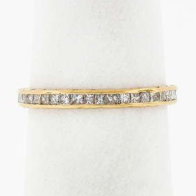 Vintage 18k Yellow Gold 0.85ct Princess Cut Diamond Eternity Band Ring Size 6 (1 of 7)
