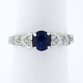 Exquisite 14K White Gold GIA Certified 1.36ctw Oval Sapphire Engagement Ring (1 of 10)