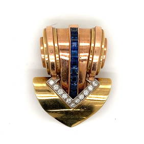 TIFFANY & CO. Art Deco Burma Sapphire Diamond Brooch 1.5in Vintage (1 of 6)