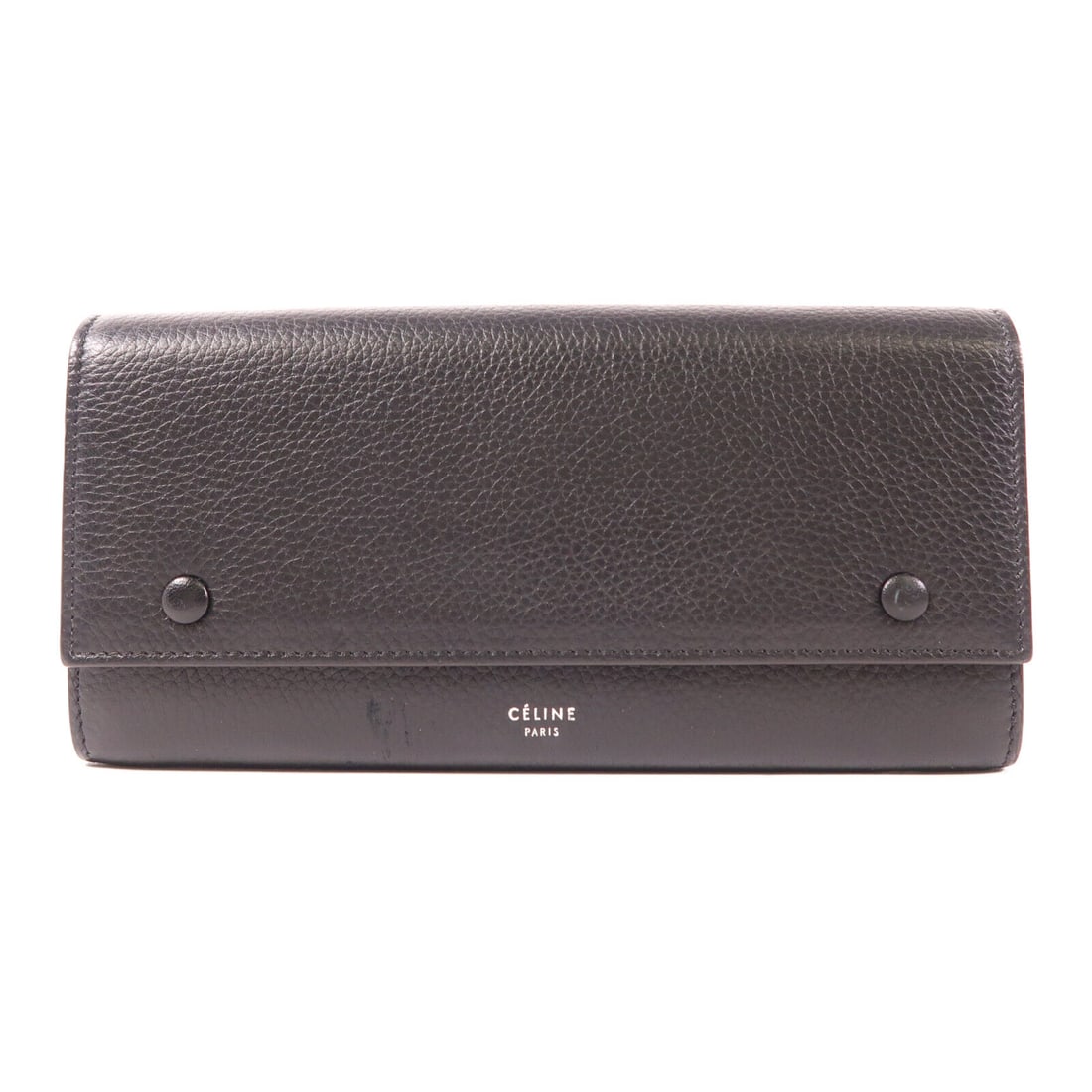 CELINE Double Sided Long Wallet Black Calfskin Leather SHW: CELINE Double Sided Long Wallet Black Calfskin Leather SHW Introducing the CELINE Double Sided Long Wallet, expertly crafted from premium calfskin leather in a sleek black finish. This stylish wallet