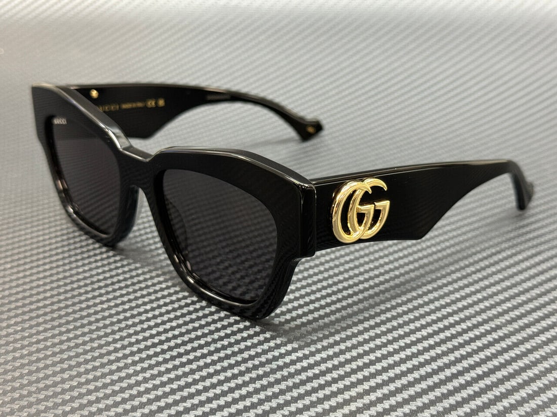 GUCCI GG1422S 001 Black Frame 55mm Women's Sunglasses: GUCCI GG1422S 001 Black Frame 55mm Women's Sunglasses Elevate your style with these GUCCI GG1422S 001 sunglasses. Featuring a sleek black frame and a modern design, these medium-sized sunglasses are p