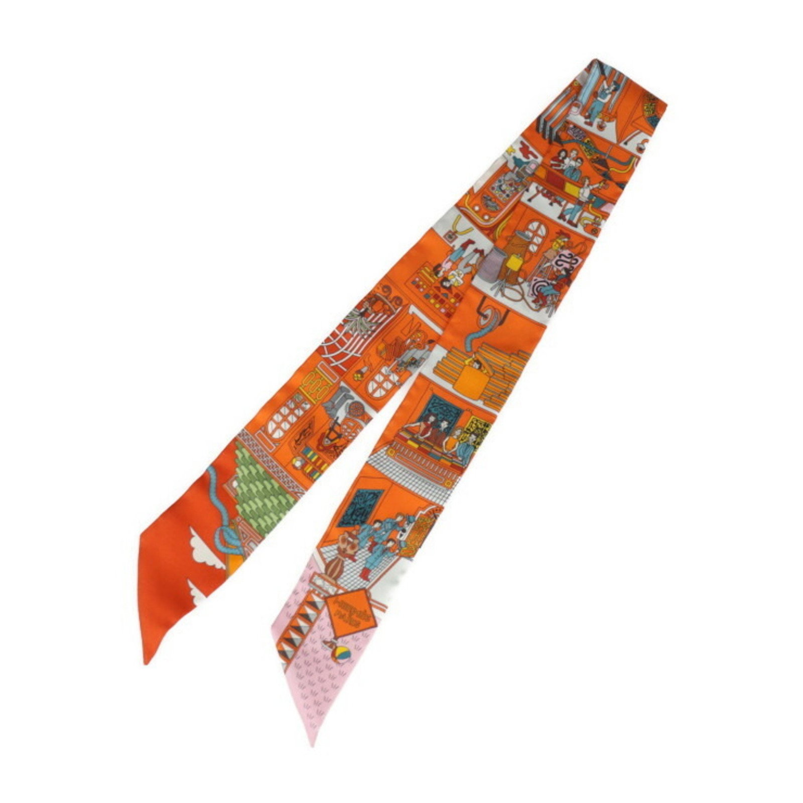 HERMES Twilly LA MAISON DES CARRES Scarf 062941S 14 100% Silk Orange Multicolor Ribbon: HERMES Twilly LA MAISON DES CARRES Scarf 062941S 14 100% Silk Orange Multicolor Ribbon Brand: Hermes Type: Scarf Gender: Women Color: Multi-color, Orange Material: Silk Size (LxW): 5cm x 86cm / 1.96''