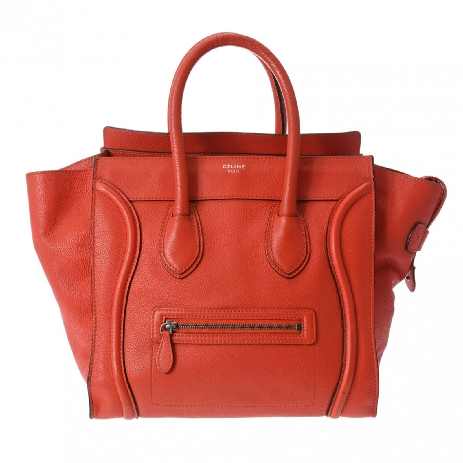 CELINE Luggage Shopper Orange Women's Drummed Calfskin Handbag: CELINE Luggage Shopper Orange Women's Drummed Calfskin Handbag Brand: Celine Type: Handbag Material: Leather Leather/Fur Type: Calfskin Color: Orange Hardware Color: Silver Gender: Women Size (HxWxD):