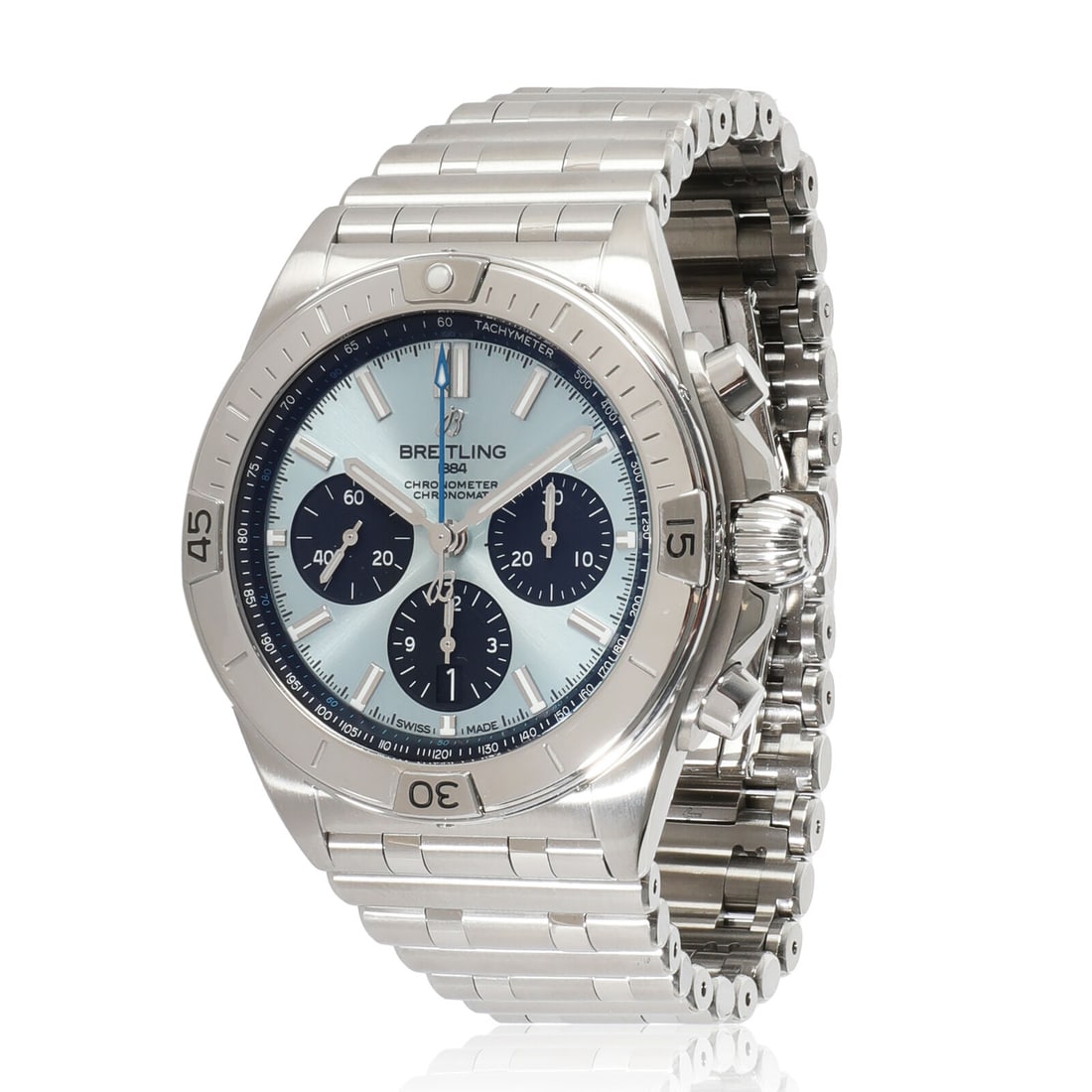 Breitling Chronomat B01 PB0134 Men's Watch Luxury Stainless Steel Platinum Blue Dial: Breitling Chronomat B01 PB0134 Men's Watch Luxury Stainless Steel Platinum Blue Dial Introducing the Breitling Chronomat B01 PB0134, an exquisite men's wrist watch that combines luxury with functional