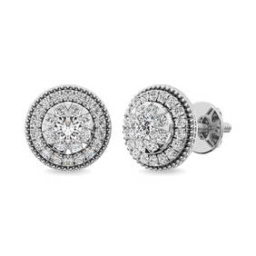 Stunning 5/8 Ct Diamond Cluster Earrings 14K White Gold (1 of 3)