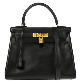 HERMES Black Box Calf Kelly 28 Retourne 2-Way Handbag with Gold Hardware (1 of 10)