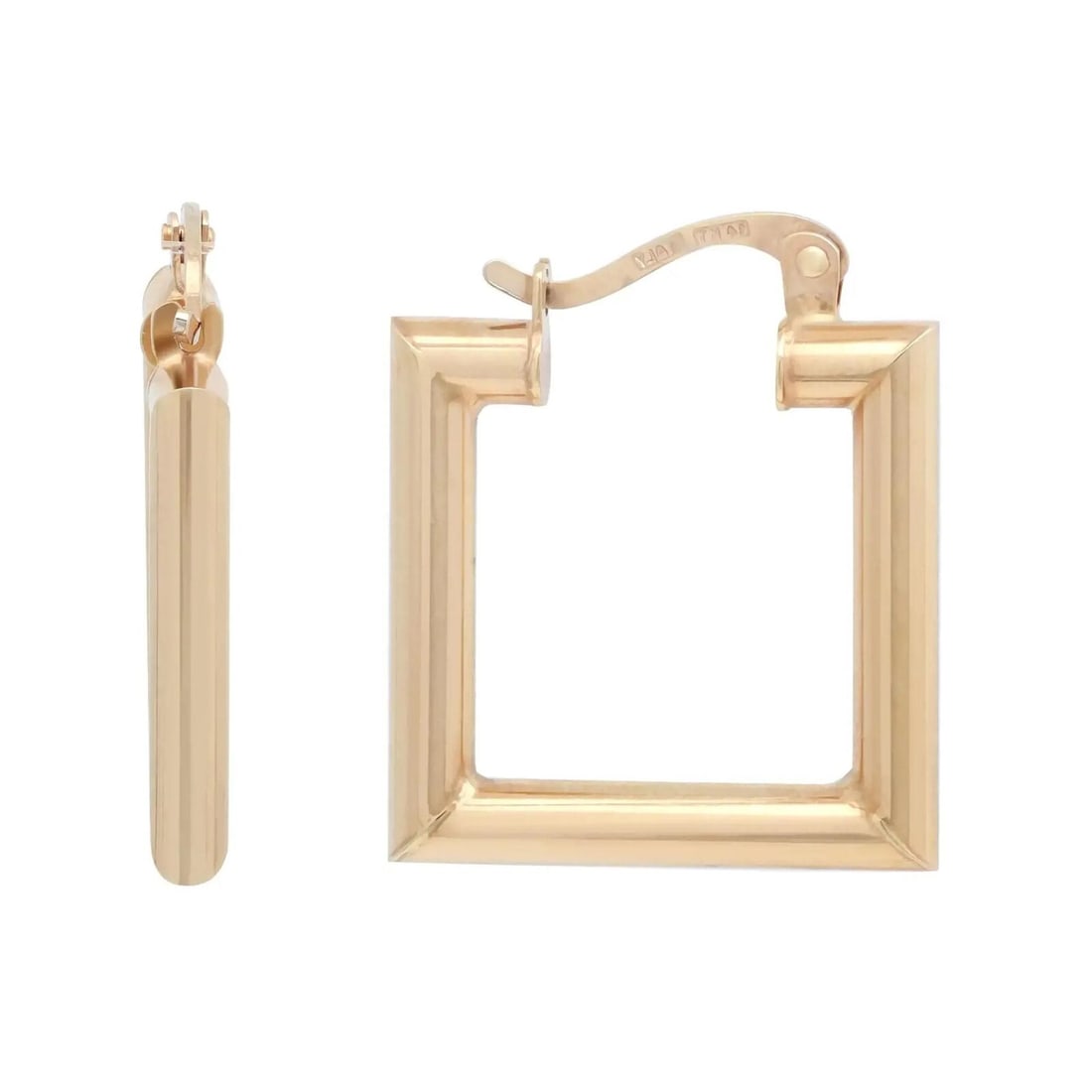 Rachel Koen 14K Yellow Gold Square Hollow Hoop Earrings Engraved Design: Rachel Koen 14K Yellow Gold Square Hollow Hoop Earrings Engraved Design Introducing the elegant Rachel Koen Square Hollow Hoop Earrings, crafted from high-quality 14K Yellow Gold. These stunning hoop