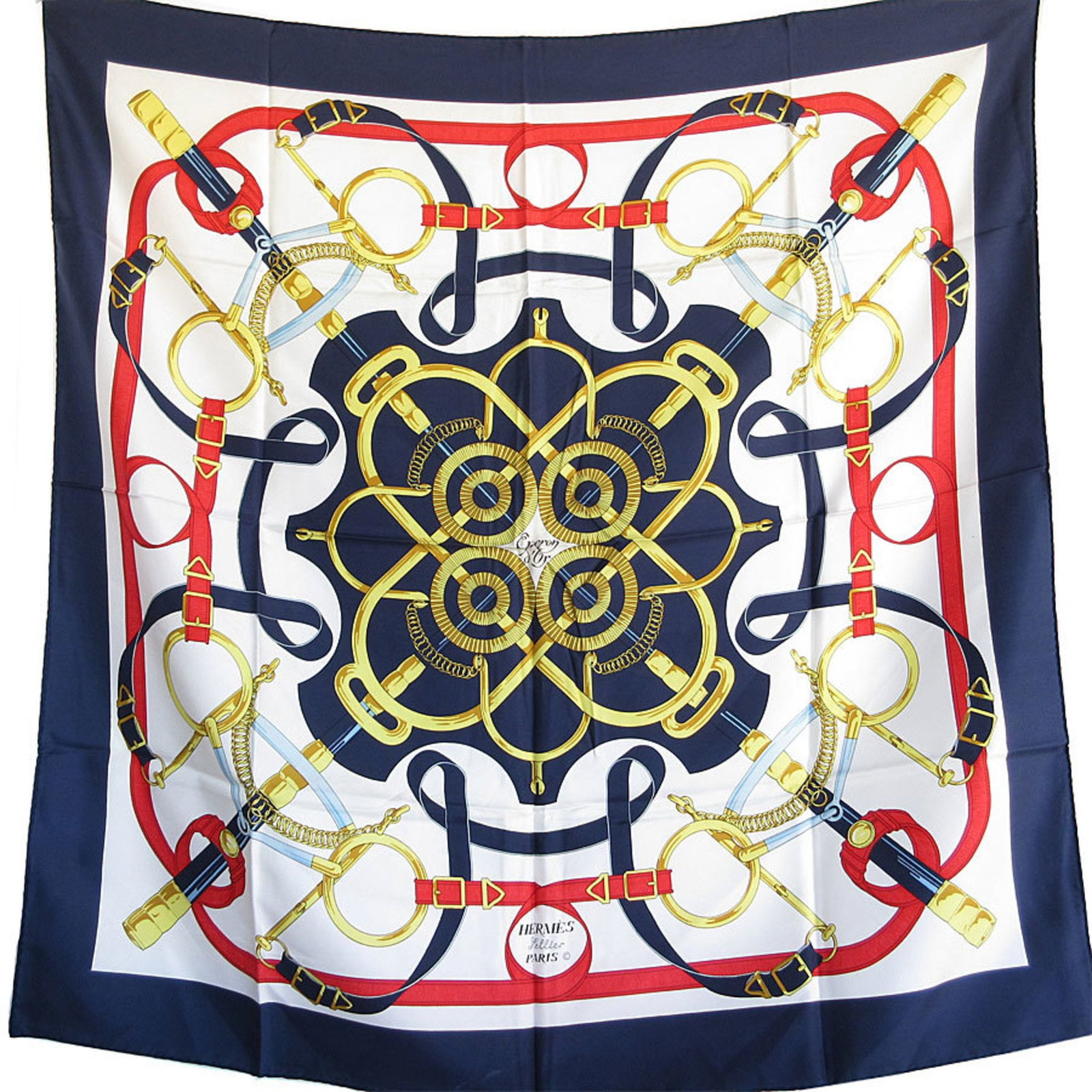 Hermes Scarf/Muffler Eperon d'or Golden Spur Silk Multicolor Women's k0042a: Hermes Scarf/Muffler Eperon d'or Golden Spur Silk Multicolor Women's k0042a Brand: Hermes Type: Scarf Gender: Women Color: Multi-color Material: Silk Size (LxW): 89cm x 91cm / 35.03'' x 35.82'' Overal