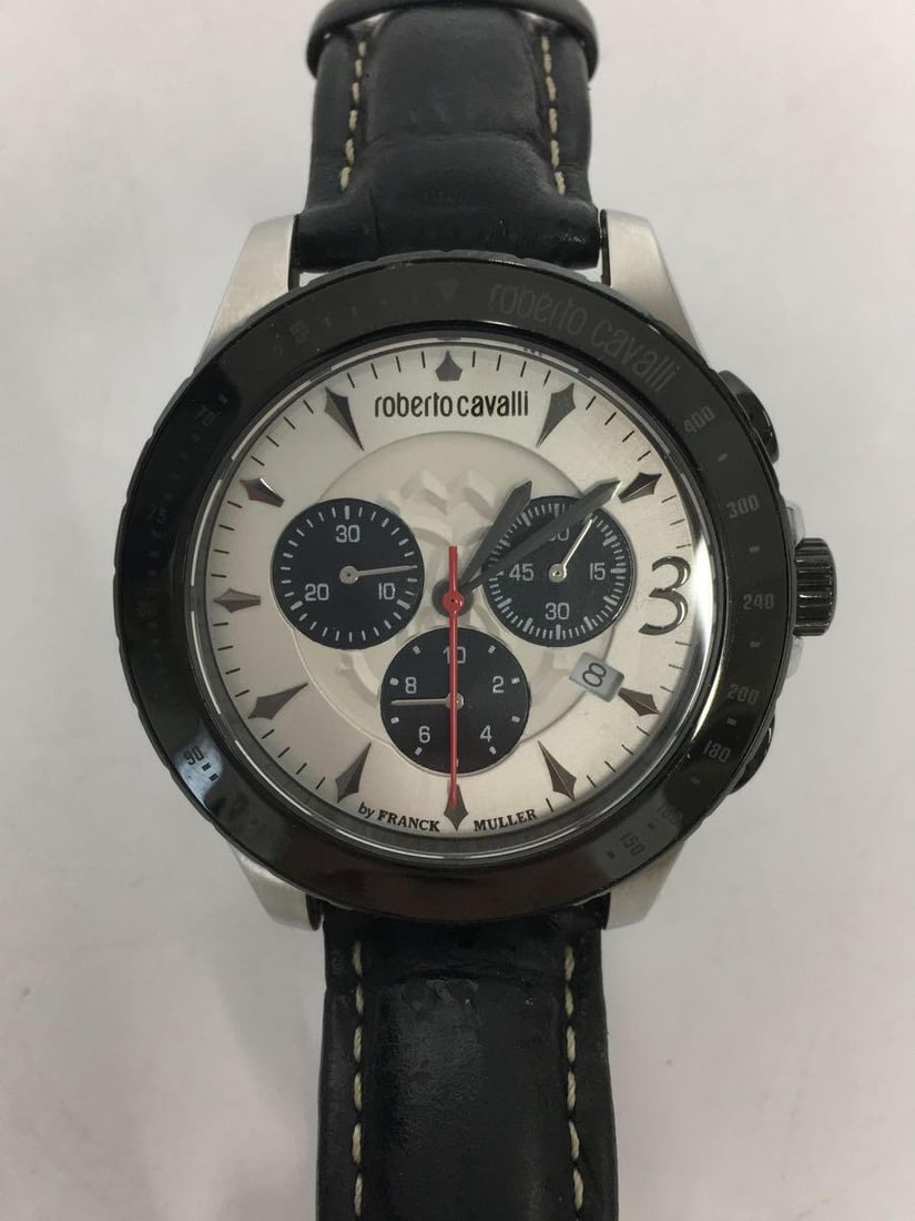 Roberto Cavalli Men's Quartz Black Leather Watch 43mm | The