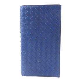 Bottega Veneta Long Bifold Wallet Intrecciato Calfskin Blue (1 of 18)