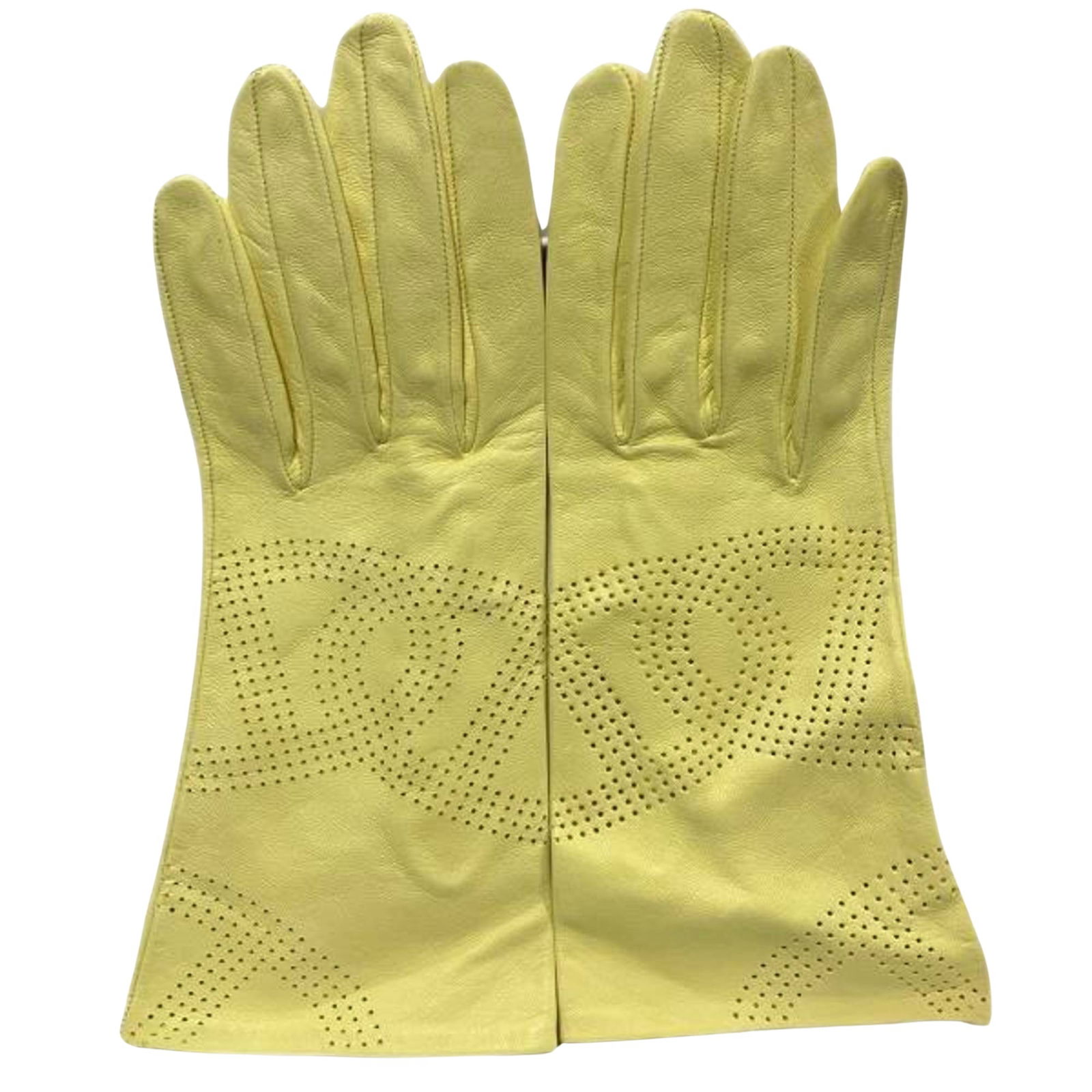 Hermes Yellow Leather Women's Gloves 22.5cm France: Hermes Yellow Leather Women's Gloves 22.5cm France These Hermes warm gloves are a stylish and chic accessory for women, crafted from soft yellow leather. Their vibrant color and elegant design enhance