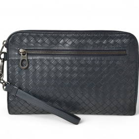 Bottega Veneta Clutch Bag Second BOTTEGA VENETA Document Case with Strap Intrecciato VN Navy (1 of 15)