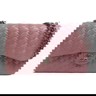 CHANEL Quilted CC Classic Double Flap Bag Jumbo Purple Caviar A58600: CHANEL Quilted CC Classic Double Flap Bag Jumbo Purple Caviar A58600 Elevate your style with this CHANEL Quilted CC Classic Double Flap Bag in a stunning purple hue. Crafted from luxurious calfskin, t