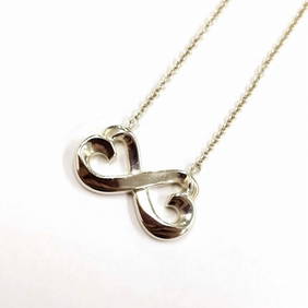 Tiffany & Co. SV924 Elsa Peretti Double Loving Heart Necklace Pendant 42cm JA-19874 (1 of 10)