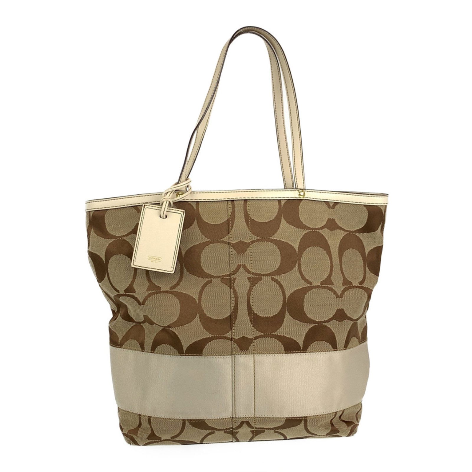 COACH Signature Beige Ivory Gold Hardware Canvas Leather Tote Bag Shoulder for Women: COACH Signature Beige Ivory Gold Hardware Canvas Leather Tote Bag Shoulder for Women Brand: Coach Type: Shoulder bag, Tote bag Material: Canvas Leather Color: Beige, Ivory Hardware Color: Gold Gender: