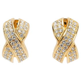 Christian Dior 1980 Gold Rhinestone Clip Earrings (1 of 4)