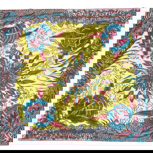 Hermes Flowers of South Africa 90cm Silk Twill Scarf by Ardmore Artists: Hermes Flowers of South Africa 90cm Silk Twill Scarf by Ardmore Artists Experience the elegance of the Hermes "Flowers of South Africa" Silk Scarf. This exquisite scarf features a vibrant floral desig