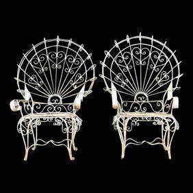 Set of 2 Vintage Boho Wrought Iron Peacock Chairs Inspired by Salterini (1 of 8)