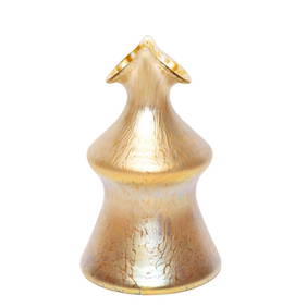 Antique Reproduction Loetz-Style Oil-Spot Glass Vase 6.5 Inches Gold (1 of 2)
