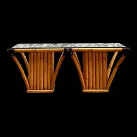 Vintage Coastal Rattan Frame Coffee Table with Glass Top (1 of 7)
