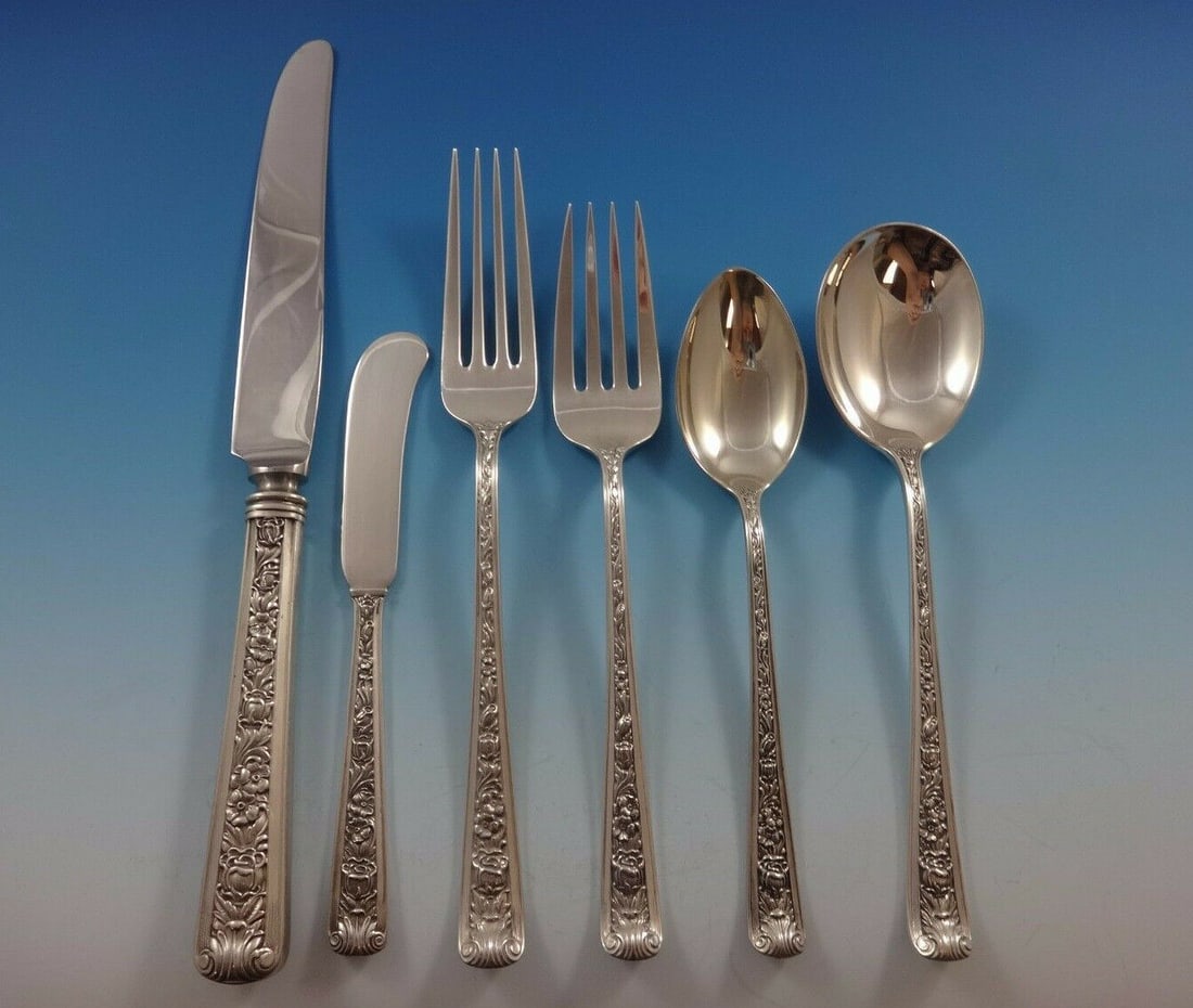 Watson Windsor Rose Sterling Silver Flatware Set 51 Pieces for 8: Watson Windsor Rose Sterling Silver Flatware Set 51 Pieces for 8 Enhance your dining experience with this exquisite Windsor Rose by Watson Sterling Silver Flatware Set. This elegant set, crafted from 