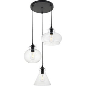 Elegant Lighting Destry 3-Light Black Pendant Chandelier with Clear Glass Shades (1 of 5)