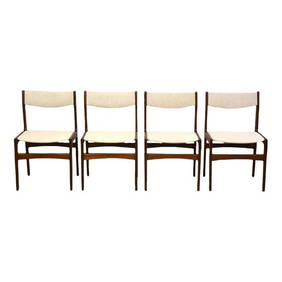 Mid Century Danish Teak Dining Chairs Set of 4 Off White Upholstery (1 of 7)
