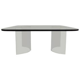 Italian Glass Coffee Table 1 Thick Top Curved Base 38x38x16 (1 of 10)