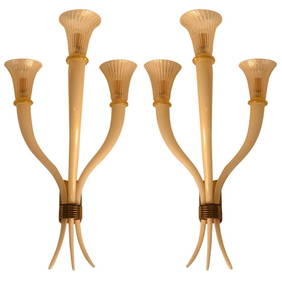 Barovier E Toso Murano Glass Wall Sconces Pair 24" Height (1 of 8)