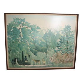 Vintage Henri Rousseau Jungle Landscape Print 55 x 43.5 Wood Frame (1 of 9)
